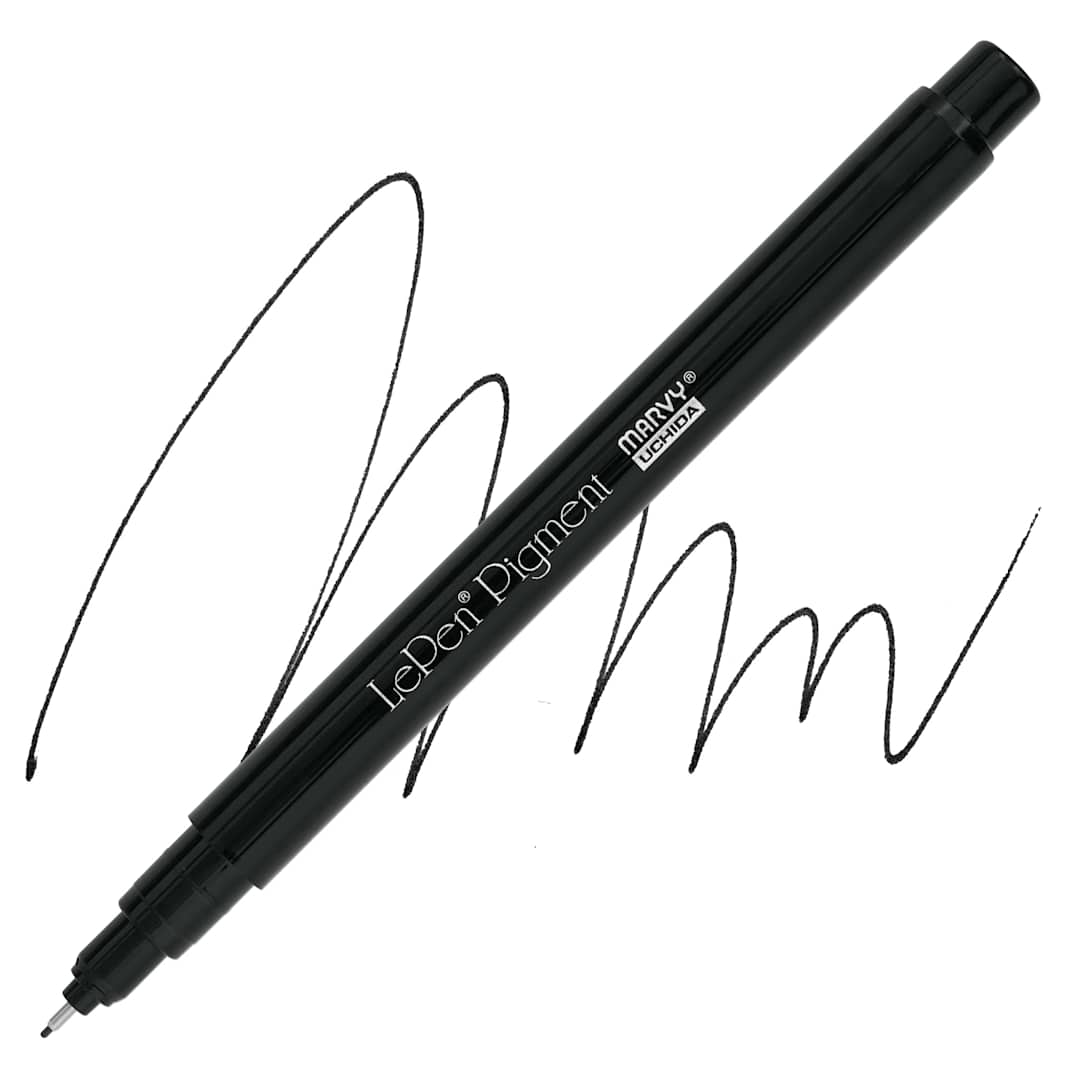 Open in modal - Marvy Uchida LePen Pigment Pen - Black pen and swatch
