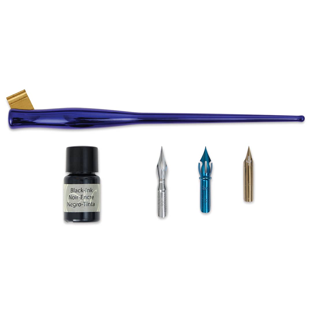 Open in modal - Manuscript Modern Calligraphy Oblique Pen Set - Navy Metallic