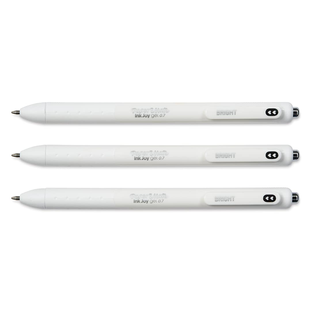 Open in modal - Paper Mate Inkjoy Gel Bright Pens - White, Set of 3, point shown