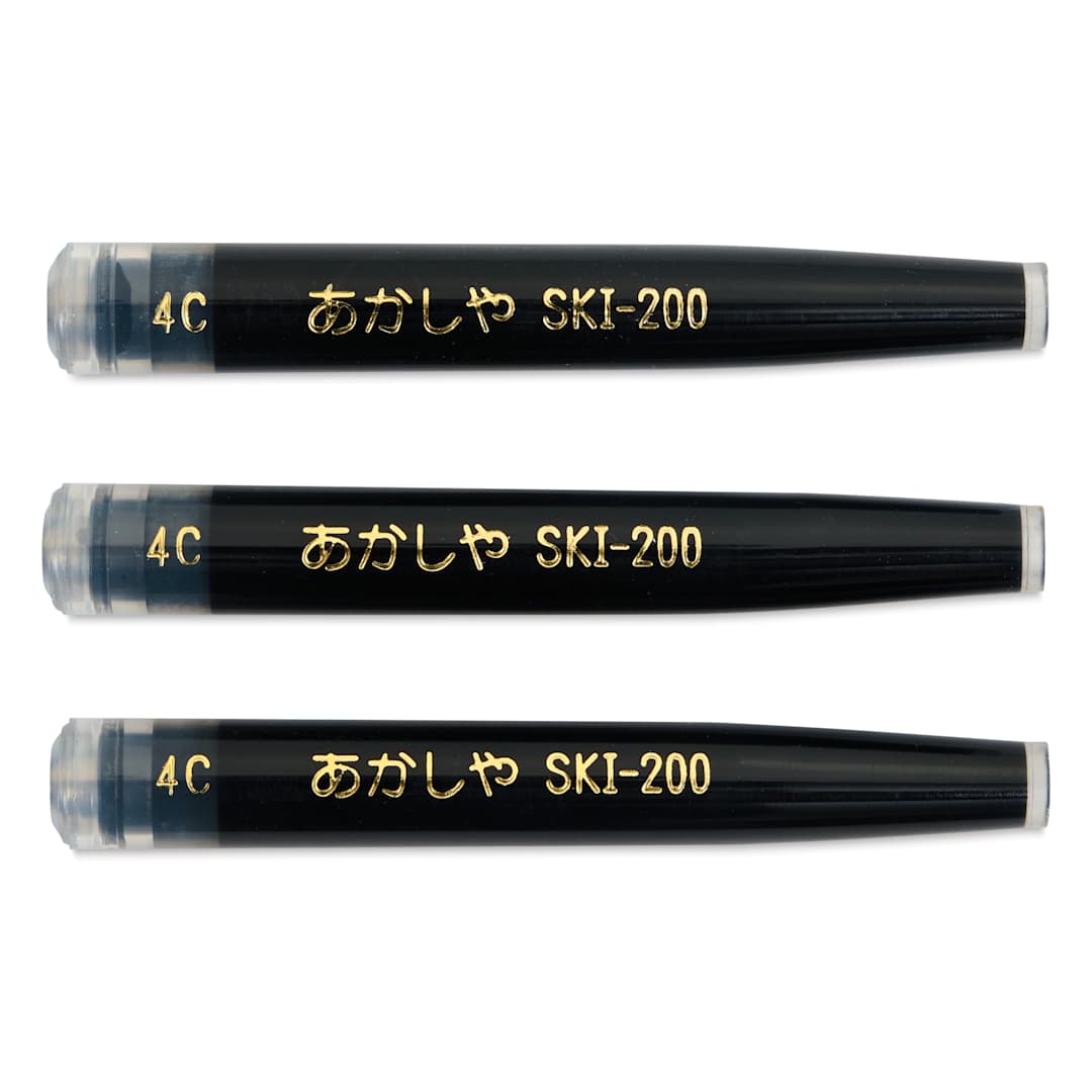 Open in modal - Aitoh Fountain Brush Pen Ink Refills - Black, Pkg of 3, laid  out