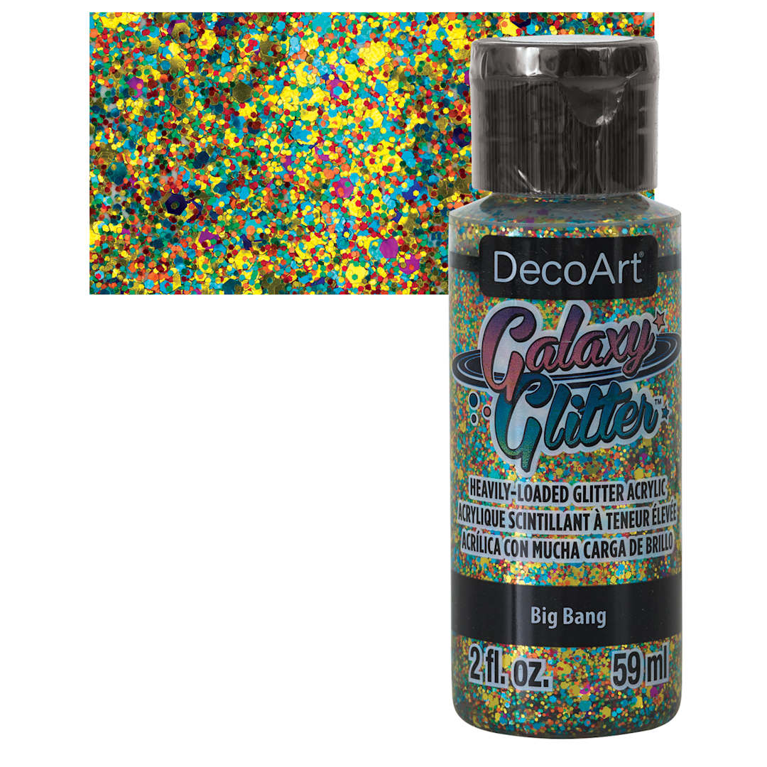 Open in modal - DecoArt Galaxy Glitter Paint - Big Bang, 2 oz  bottle and swatch