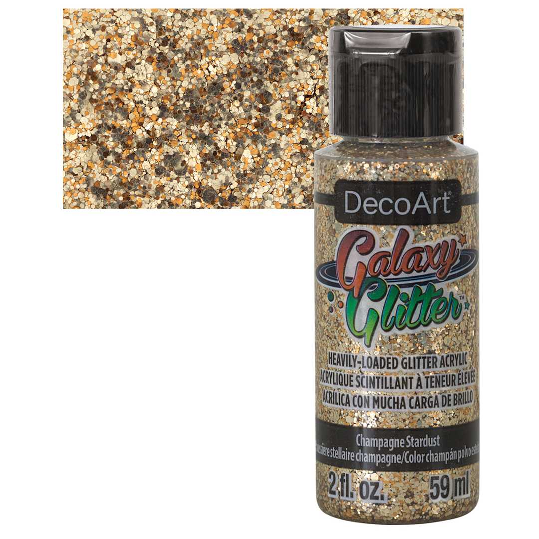 Open in modal - DecoArt Galaxy Glitter Paint - Champagne Stardust, 2 oz bottle and swatch