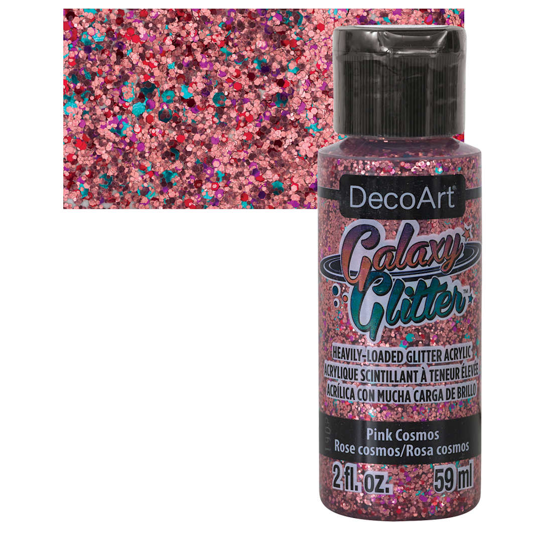 Open in modal - DecoArt Galaxy Glitter Paint - Pink Cosmos, 2 oz bottle and swatch