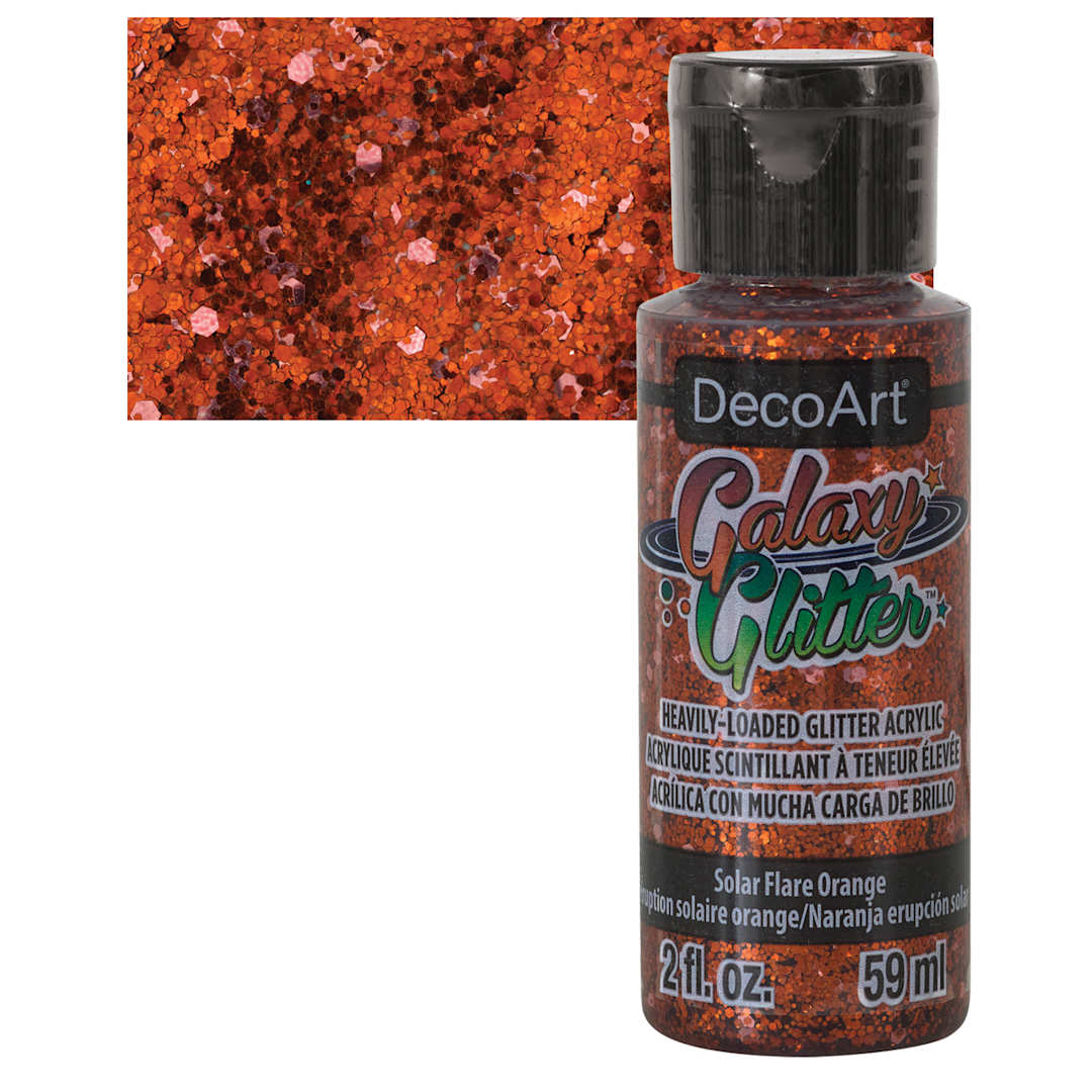 Open in modal - DecoArt Galaxy Glitter Paint - Solar Flare Orange, 2 oz bottle and swatch