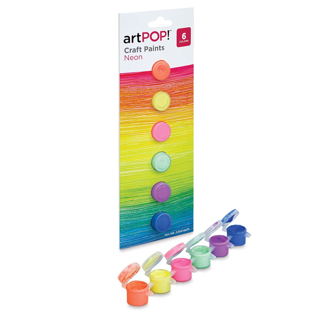 Open in modal - artPOP! Craft Paint Set - Set of 6, Neon Colors, 2.5 ml (Paint pots in and out of packaging)