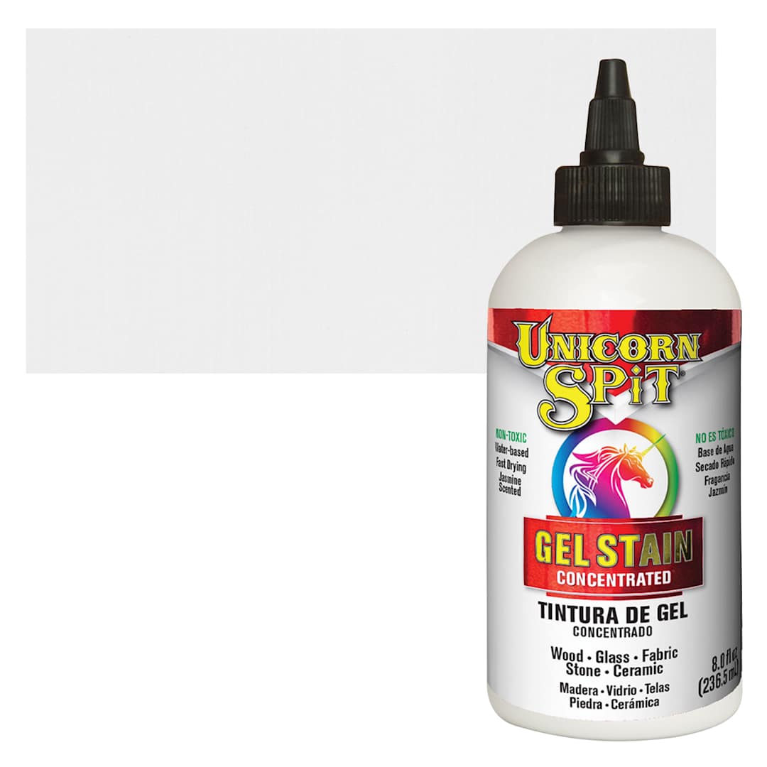Open in modal - Unicorn Spit Gel Stain and Glaze - White Ning, 8 oz - Bottle and Swatch
