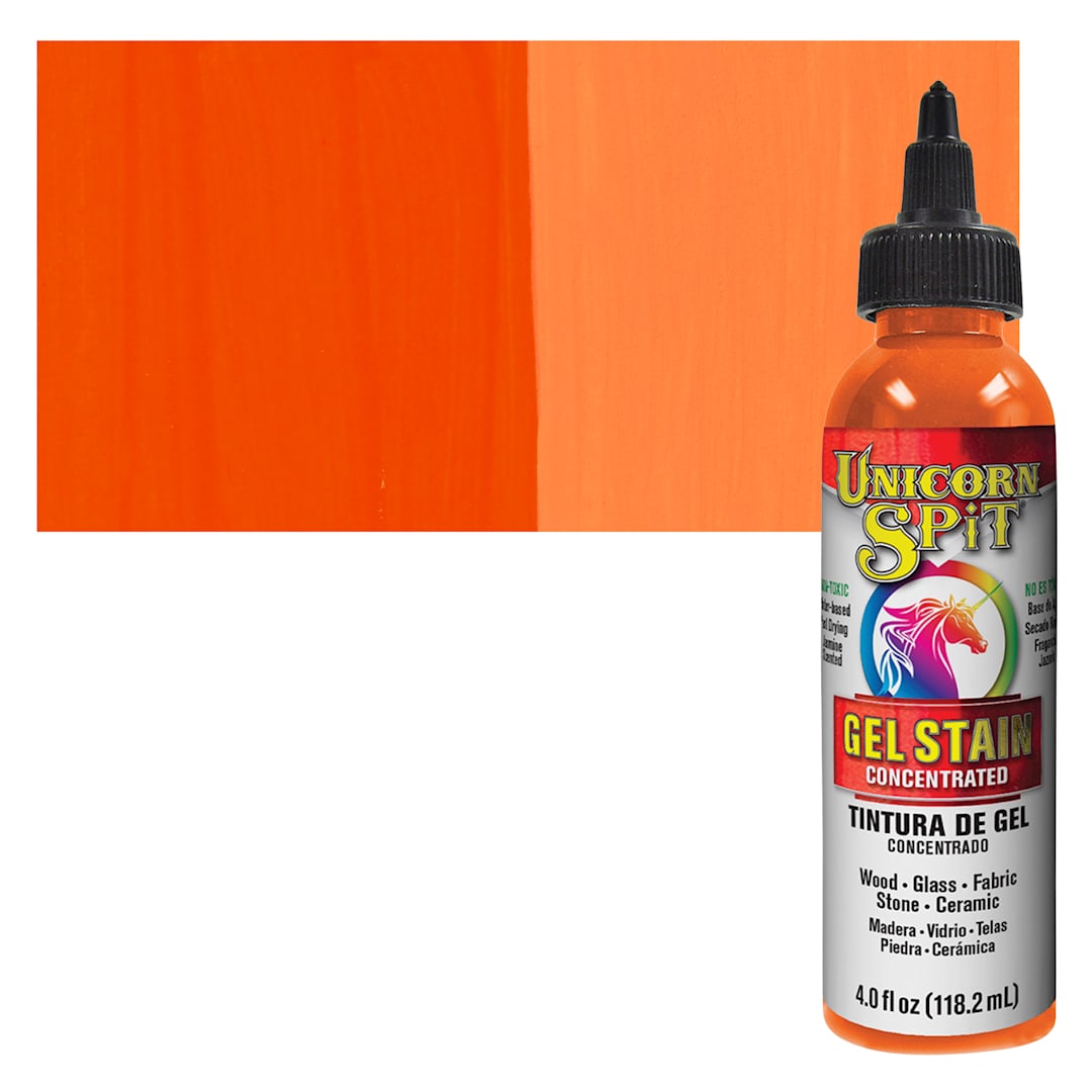 Open in modal - Unicorn Spit Gel Stain and Glaze - Phoenix Fire, 4 oz - Bottle and Swatch