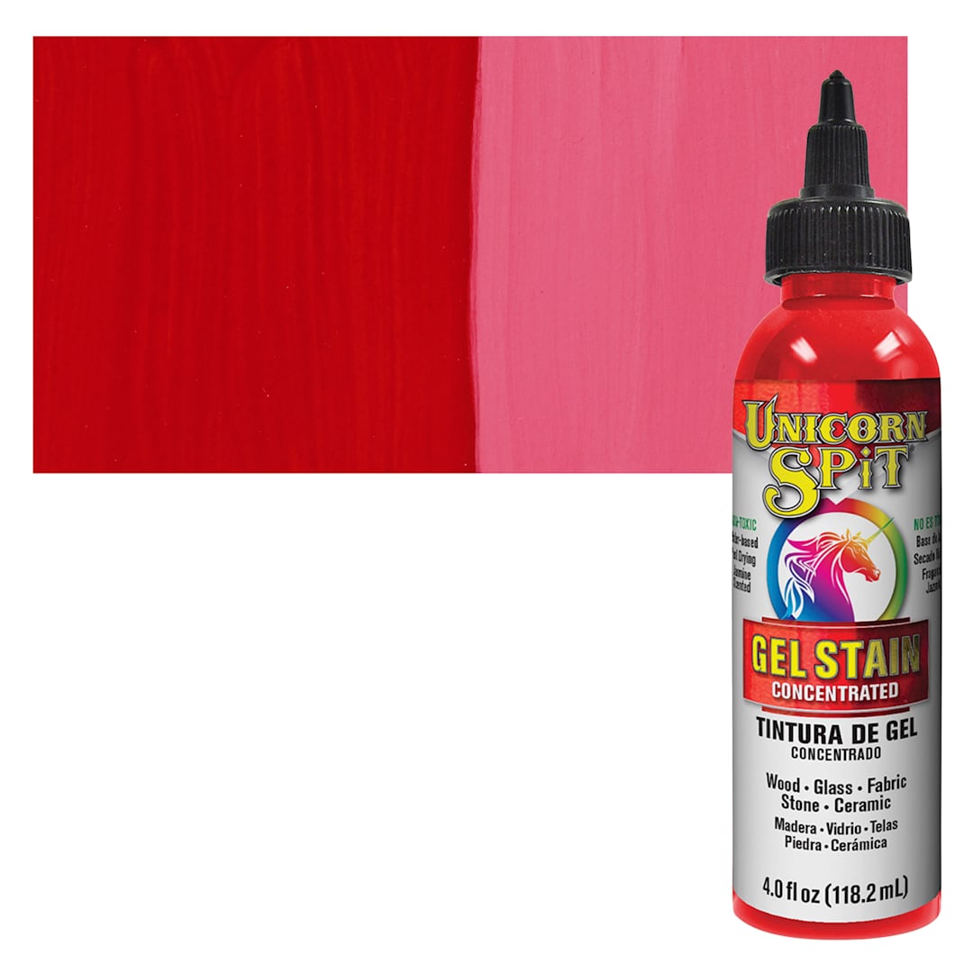 Open in modal - Unicorn Spit Gel Stain and Glaze - Molly Red Pepper, 4 oz - Bottle and Swatch