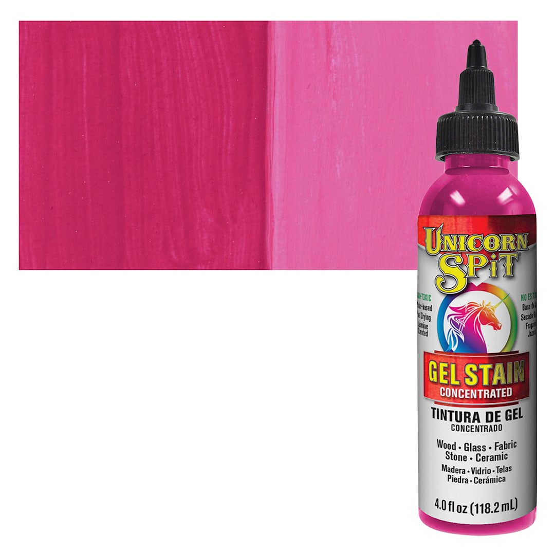 Open in modal - Unicorn Spit Gel Stain and Glaze - Pixie Punk Pink, 4 oz - Bottle and Swatch