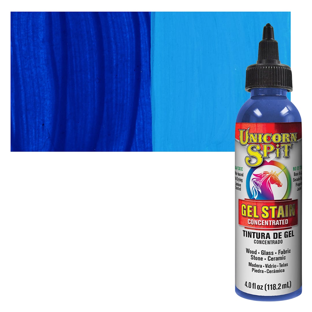 Open in modal - Unicorn Spit Gel Stain and Glaze - Blue Thunder, 4 oz - Bottle and Swatch