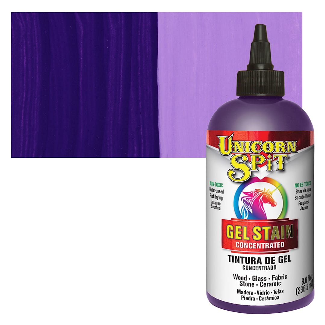 Open in modal - Unicorn Spit Gel Stain and Glaze - Purple Hill Majesty, 8 oz - Bottle and Swatch