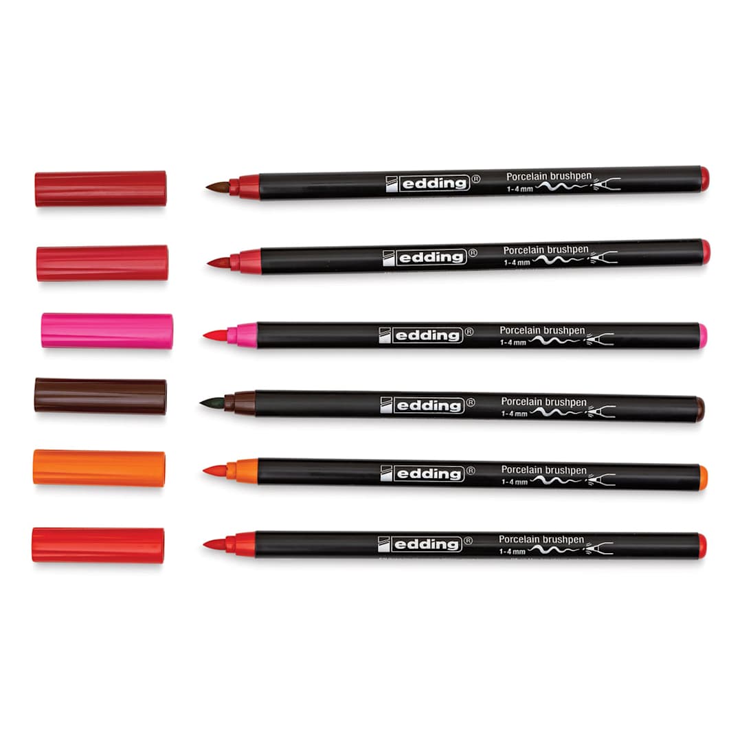 Open in modal - Edding 4200 Series Porcelain Brush Pens - Set of 6, Warm (Pens with caps off)