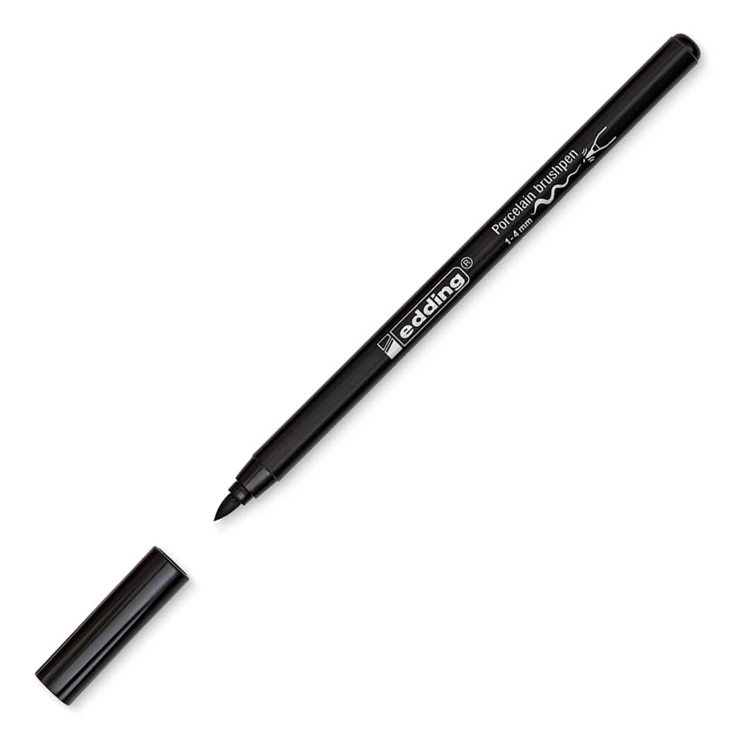Open in modal - Edding 4200 Series Porcelain Brush Pen - Black (Cap off)