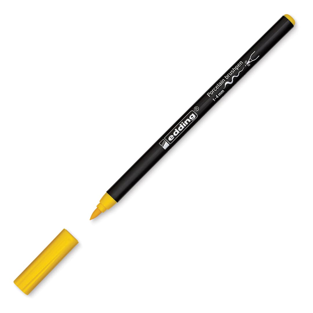 Open in modal - Edding 4200 Series Porcelain Brush Pen - Yellow (Cap off)