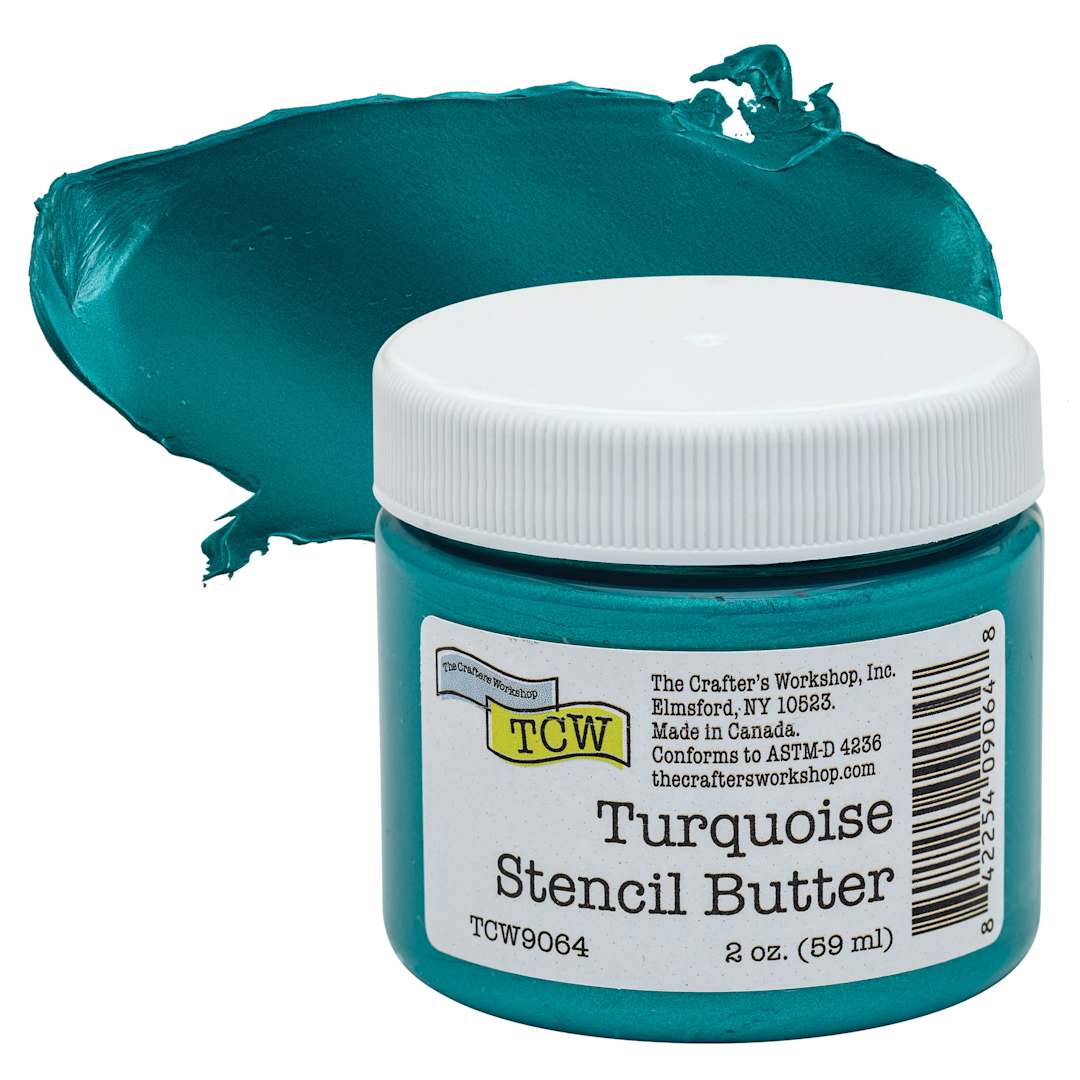 Open in modal - Stencil Butter Acrylic Paint - Turquoise, 2 oz, Jar and swatch