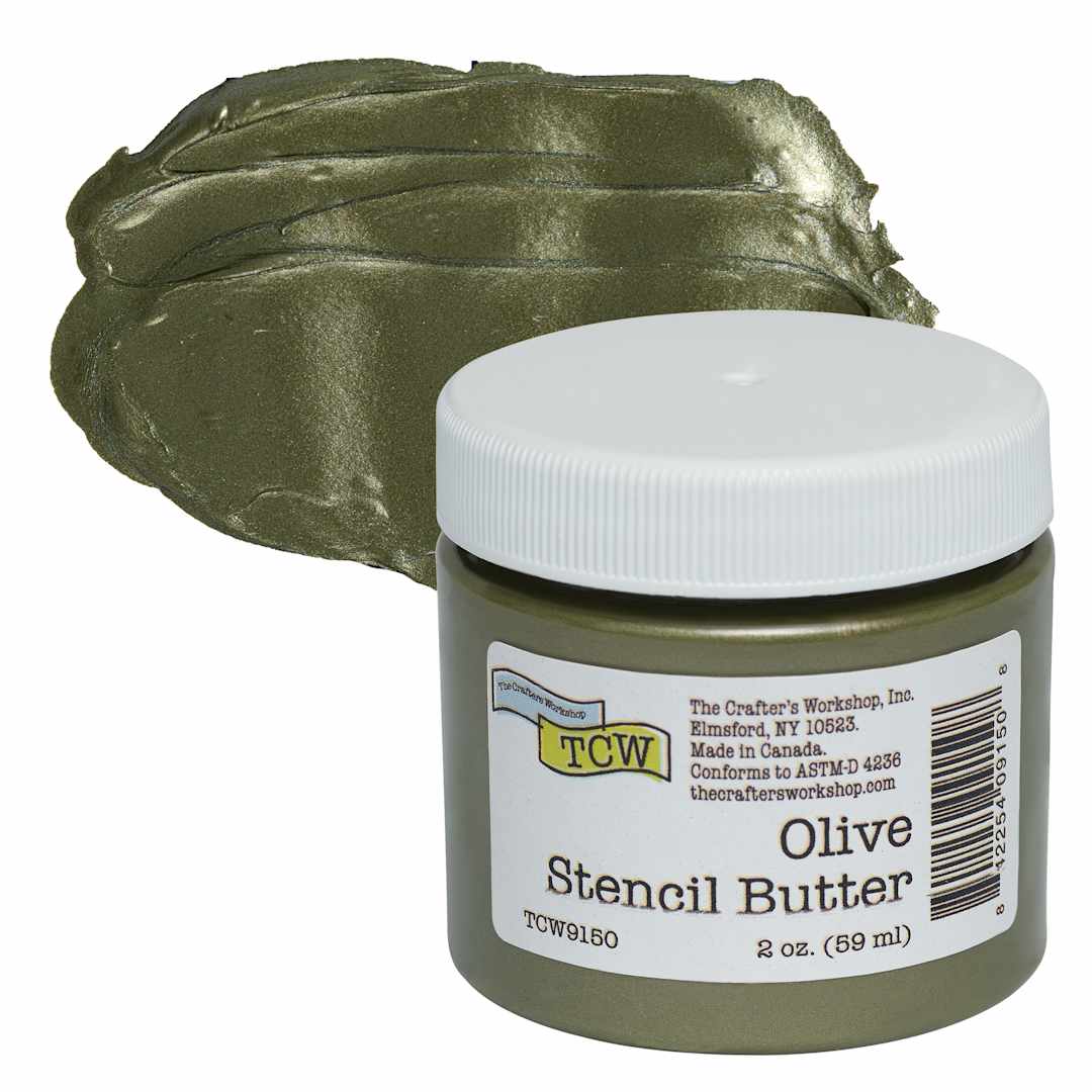 Open in modal - Stencil Butter Acrylic Paint - Olive, 2 oz, Jar and swatch