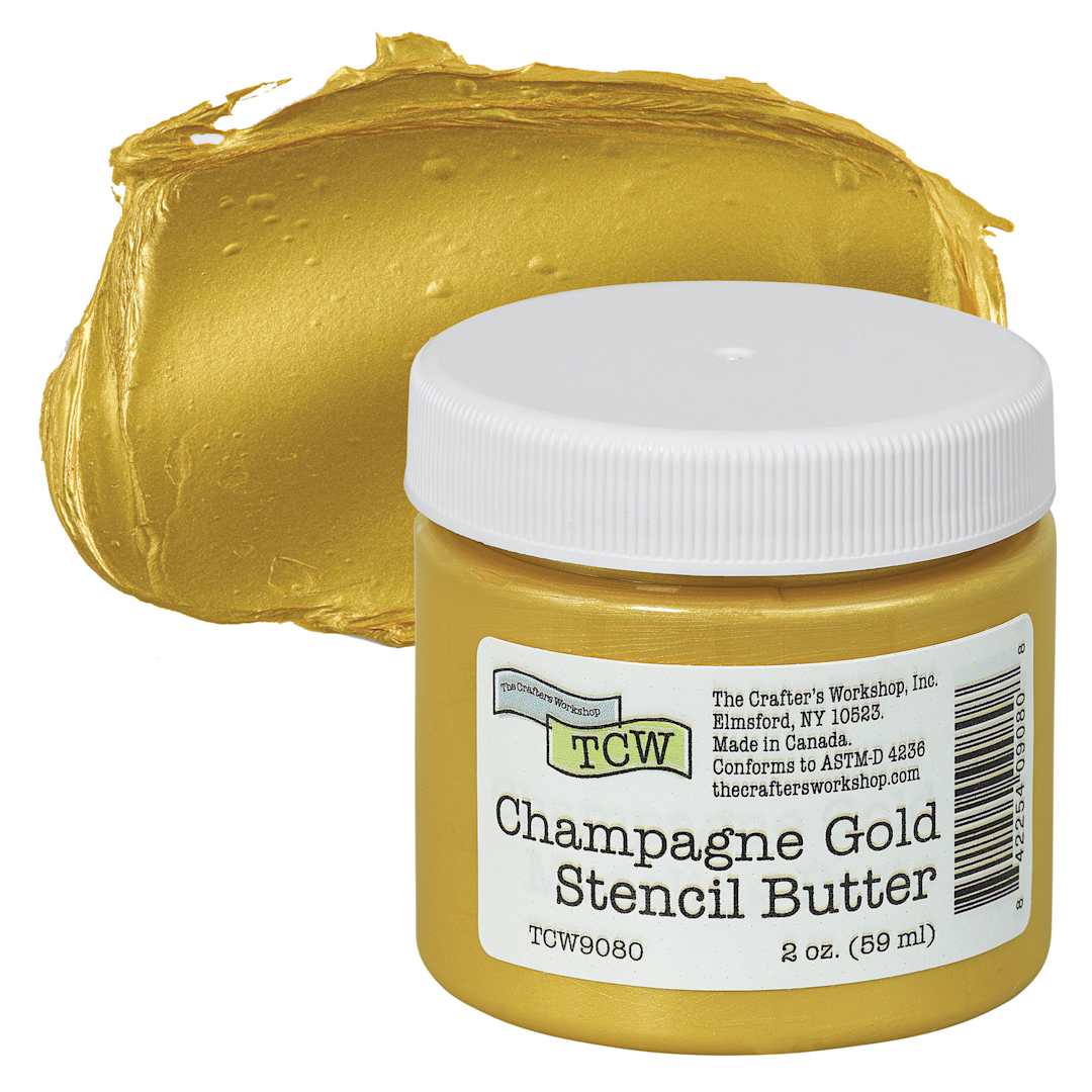 Open in modal - Stencil Butter Acrylic Paint - Champagne Gold, 2 oz, Jar and swatch