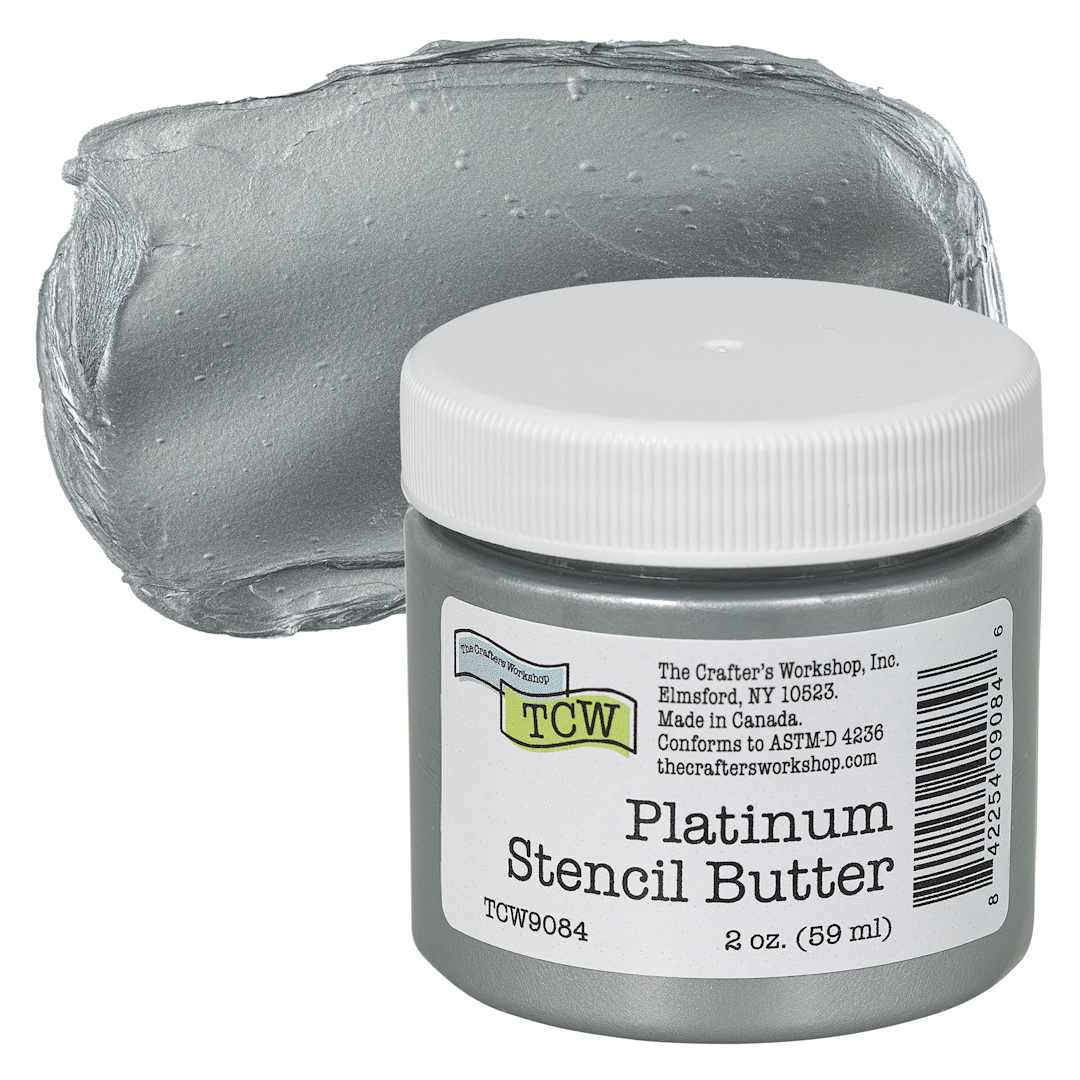 Open in modal - Stencil Butter Acrylic Paint- Platinum, 2 oz, Jar and swatch