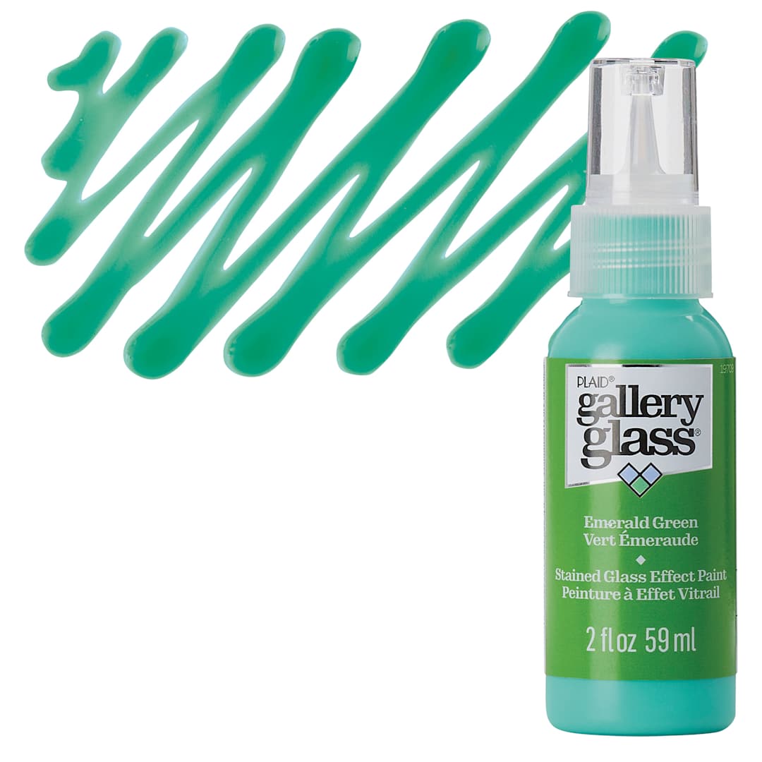 Open in modal - Plaid Gallery Glass Paint - Emerald Green, 2 oz bottle and swatch