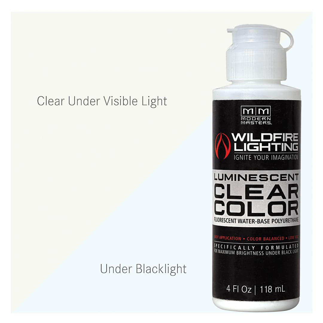 Open in modal - Wildfire Invisible Clear Color Luminescent Polyurethane Paint - White, Flat, 4 oz Bottle and swatch