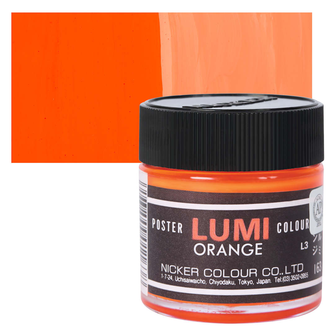 Open in modal - Nicker Lumi Poster Colour Paint - Lumi Orange, 40 ml jar and swatch