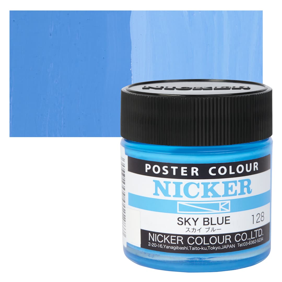 Open in modal - Nicker Poster Colour Paint - Sky Blue, 40 ml jar and swatch