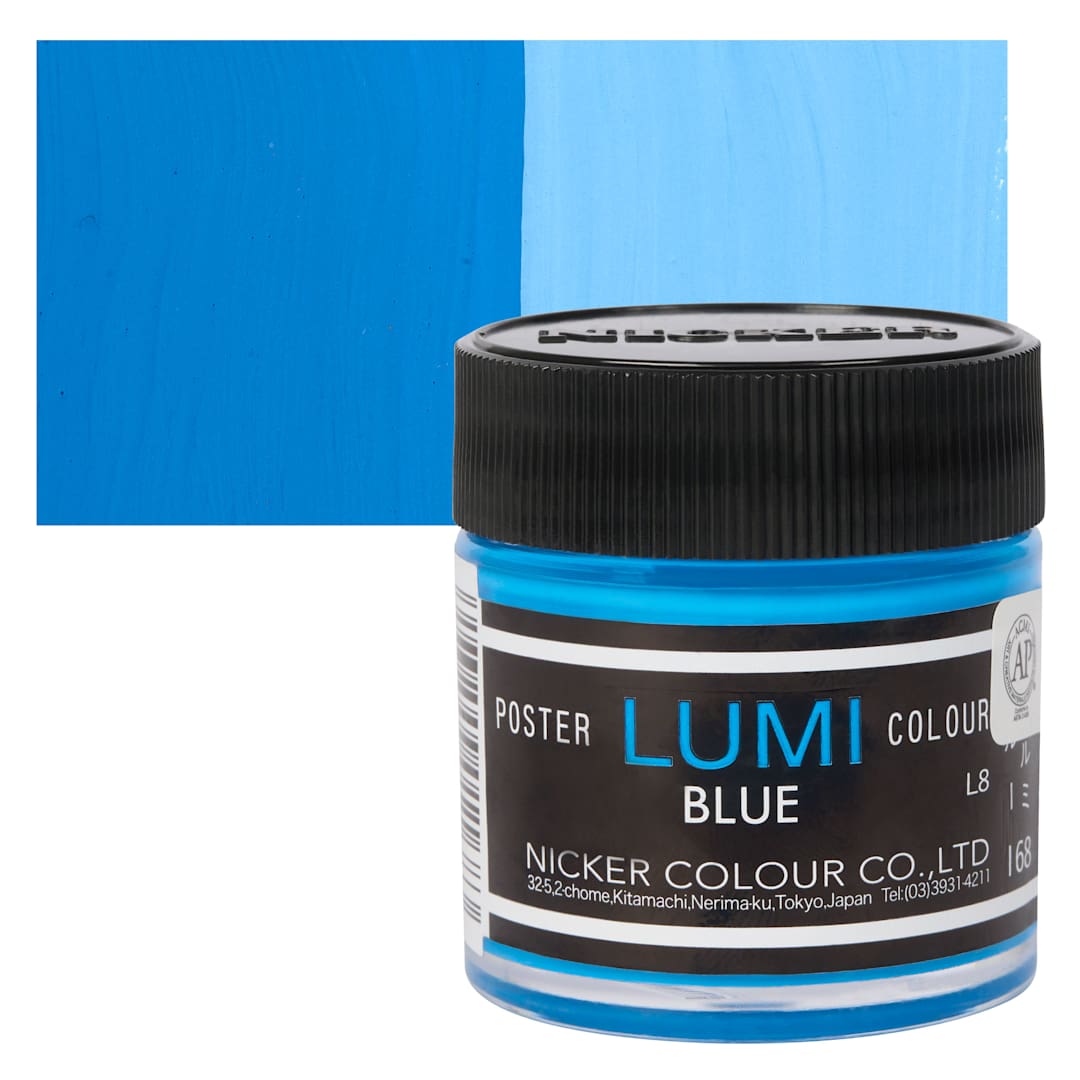 Open in modal - Nicker Lumi Poster Colour Paint - Lumi Blue, 40 ml jar and swatch