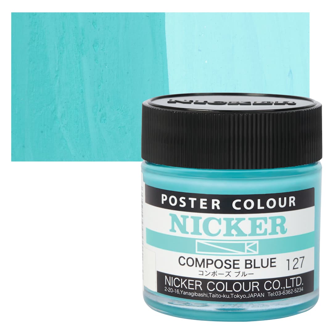Open in modal - Nicker Poster Colour Paint - Compose Blue, 40 ml jar and swatch