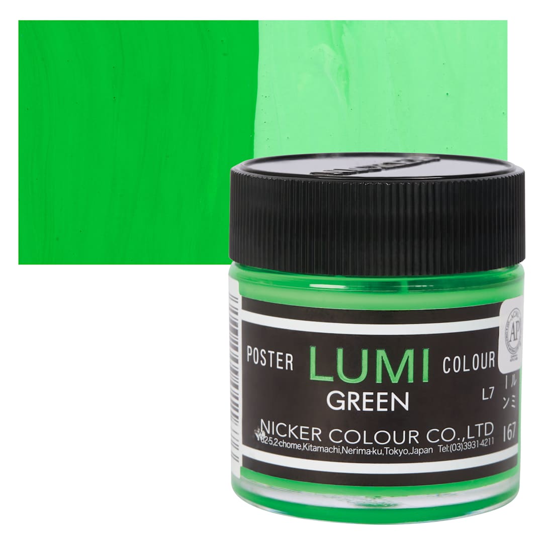 Open in modal - Nicker Lumi Poster Colour Paint - Lumi Green, 40 ml jar and swatch
