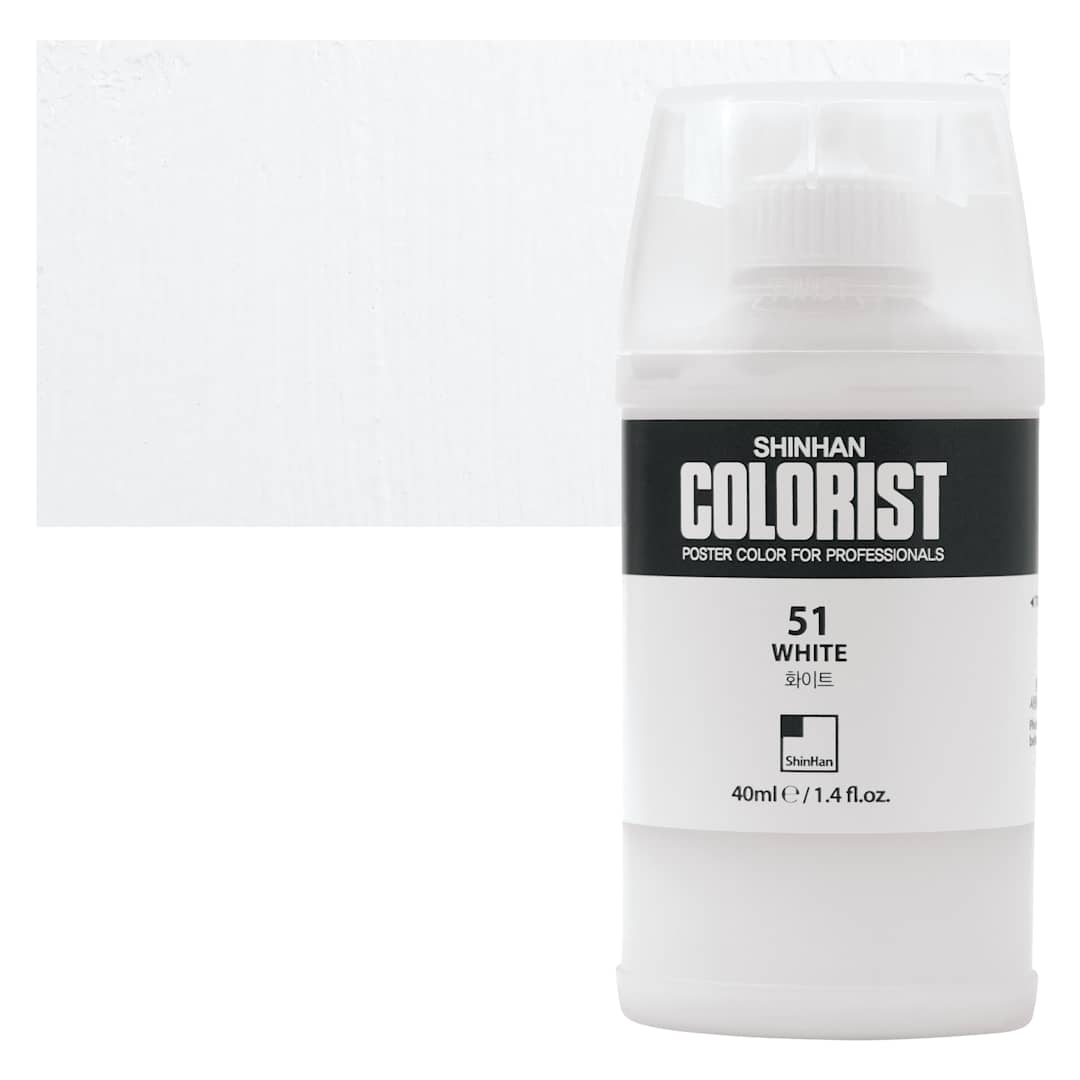Open in modal - ShinHan Colorist Poster Color Paint - White, 40 ml bottle and swatch