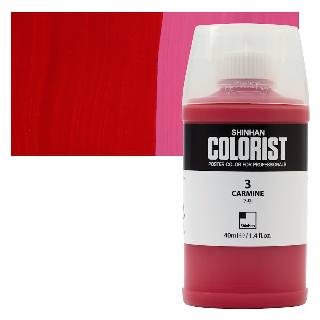 Open in modal - ShinHan Colorist Poster Color Paint - Carmine, 40 ml bottle and swatch