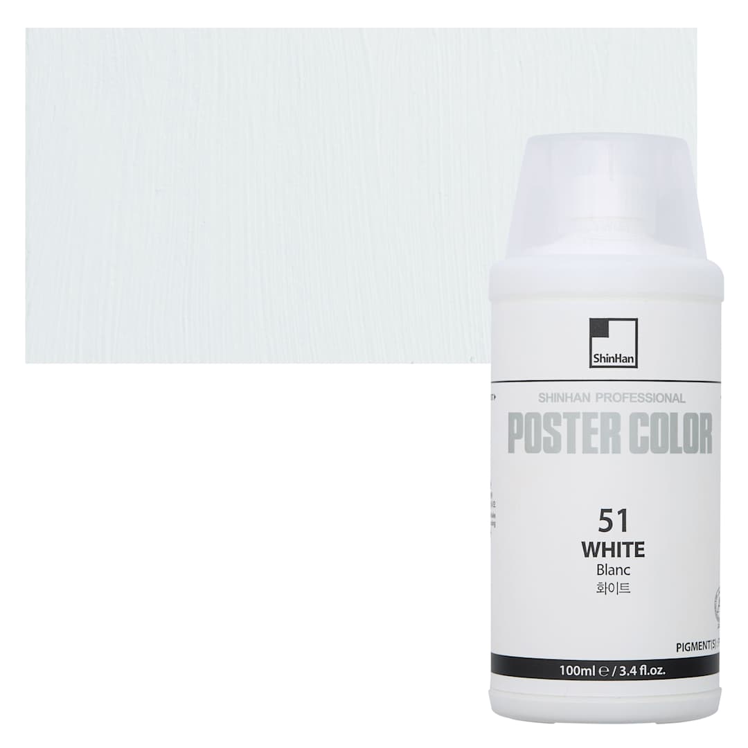 Open in modal - ShinHan Professional Poster Color Paint - White, 100 ml bottle and swatch