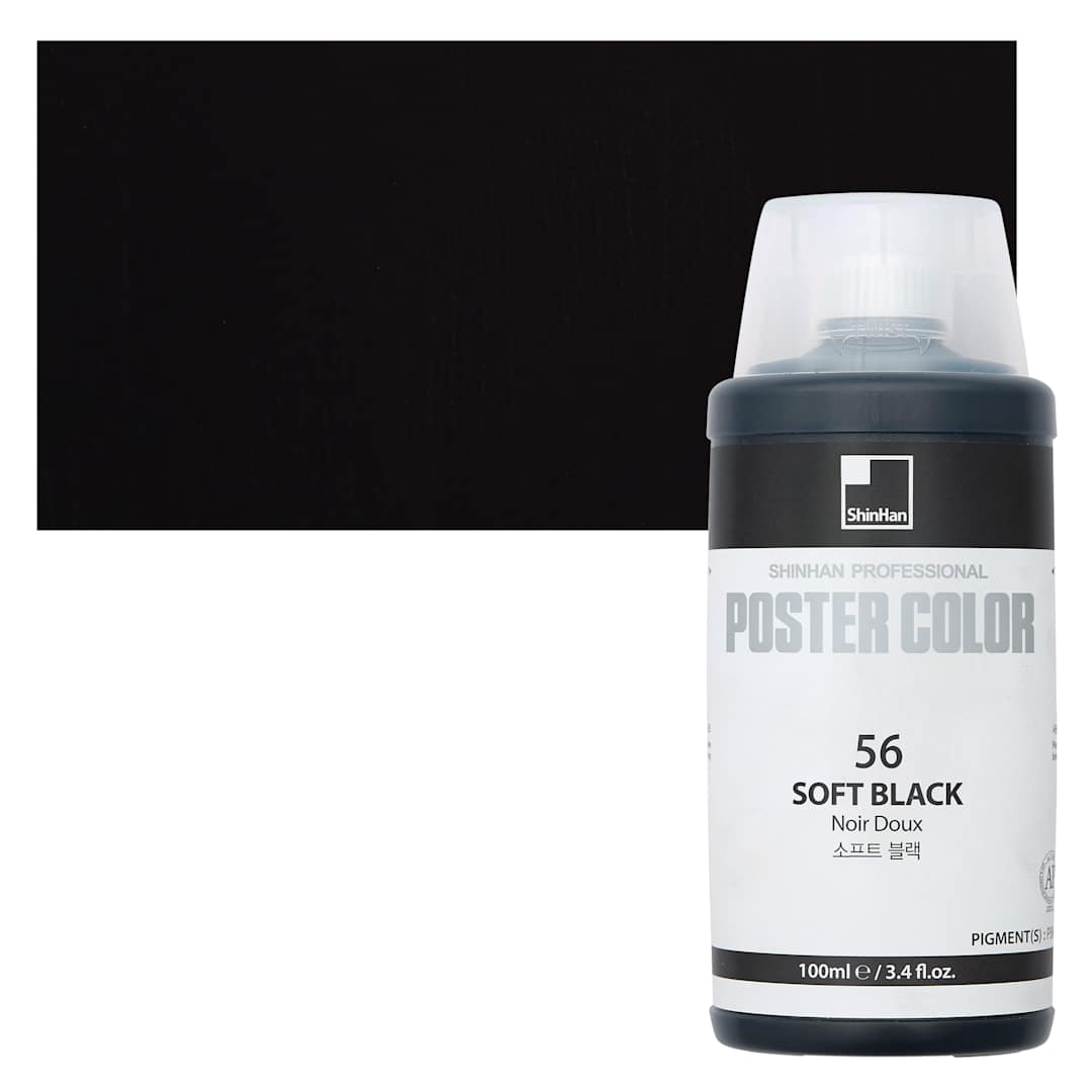 Open in modal - ShinHan Professional Poster Color Paint - Soft Black, 100 ml bottle and swatch