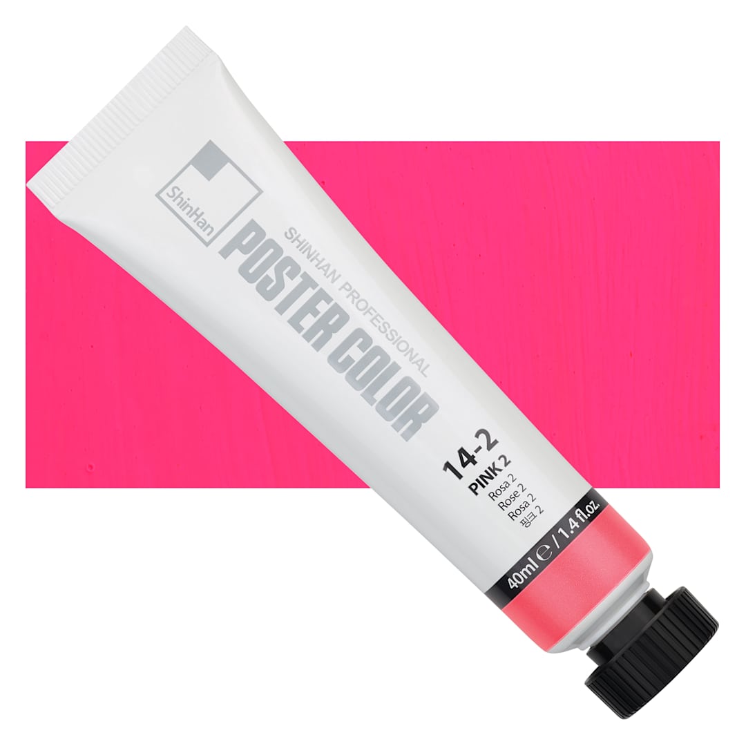 Open in modal - ShinHan Professional Poster Color Paint - Pink 2, 40 ml tube and swatch