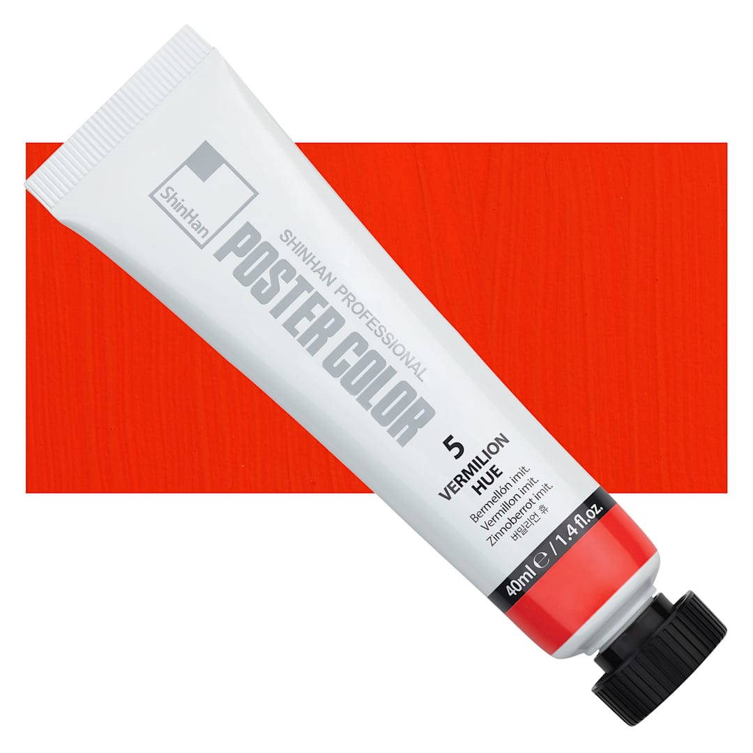 Open in modal - ShinHan Professional Poster Color Paint - Vermilion Hue, 40 ml tube and swatch