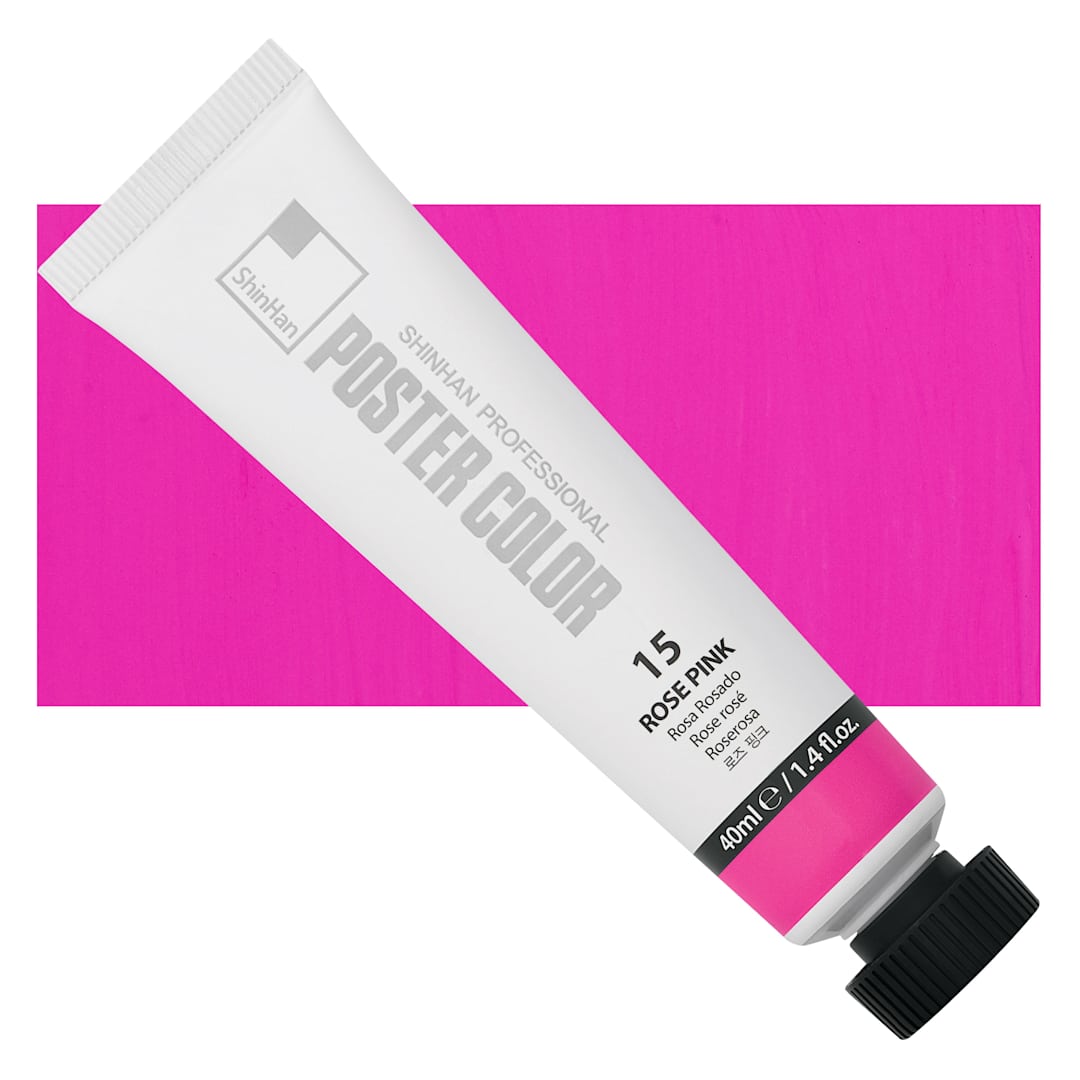 Open in modal - ShinHan Professional Poster Color Paint - Rose Pink, 40 ml tube and swatch
