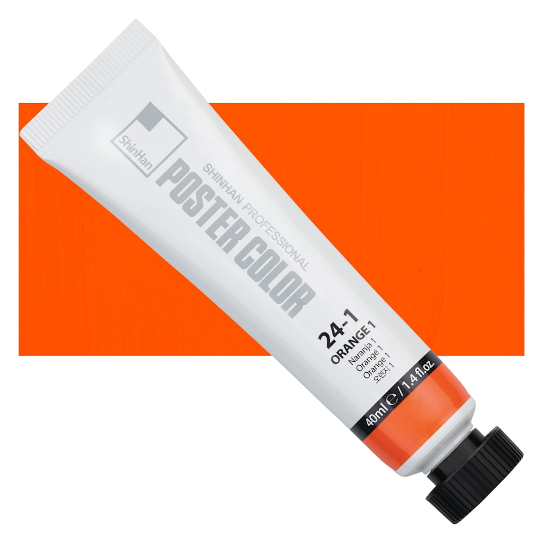 Open in modal - ShinHan Professional Poster Color Paint - Orange 1, 40 ml tube and swatch