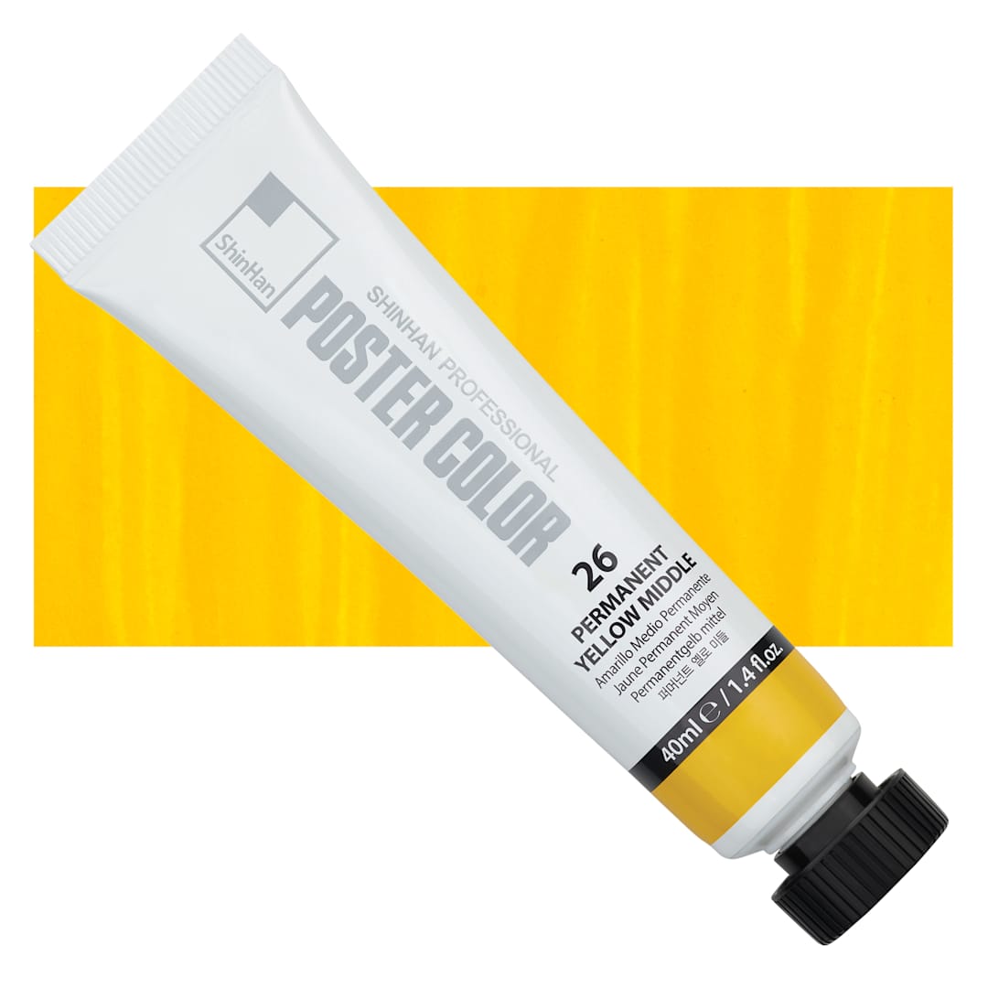 Open in modal - ShinHan Professional Poster Color Paint - Permanent Yellow Middle, 40 ml tube and swatch