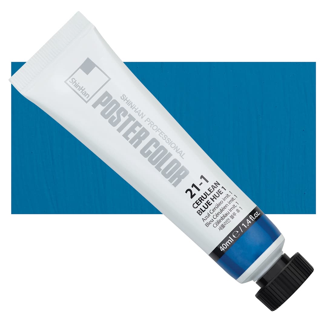 Open in modal - ShinHan Professional Poster Color Paint - Cerulean Blue Hue 1, 40 ml tube and swatch