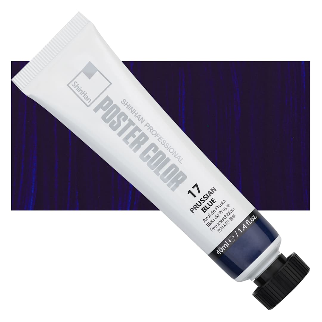 Open in modal - ShinHan Professional Poster Color Paint - Prussian Blue, 40 ml tube and swatch