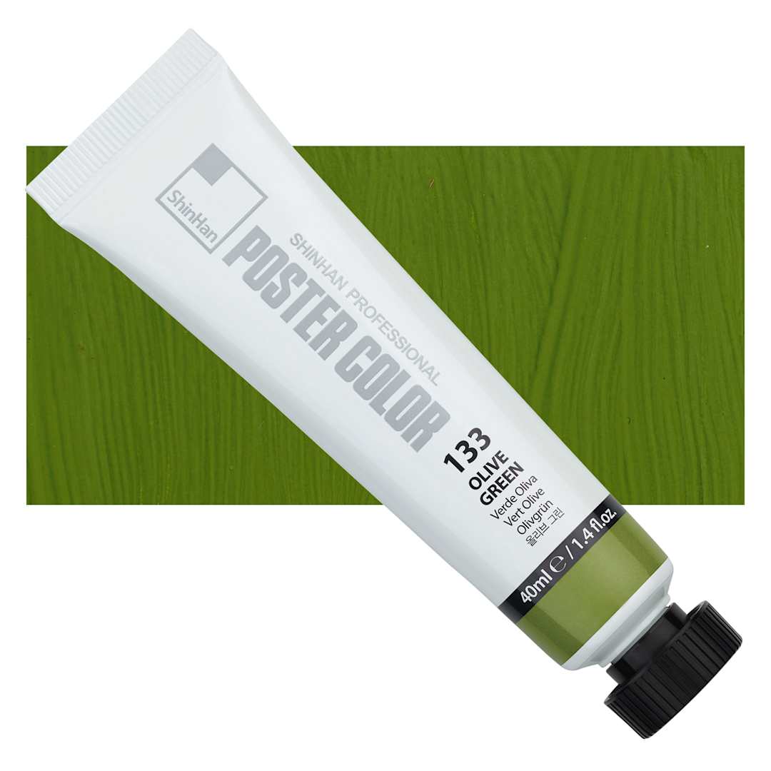 Open in modal -  ShinHan Professional Poster Color Paint - Olive Green, 40 ml tube and swatch
