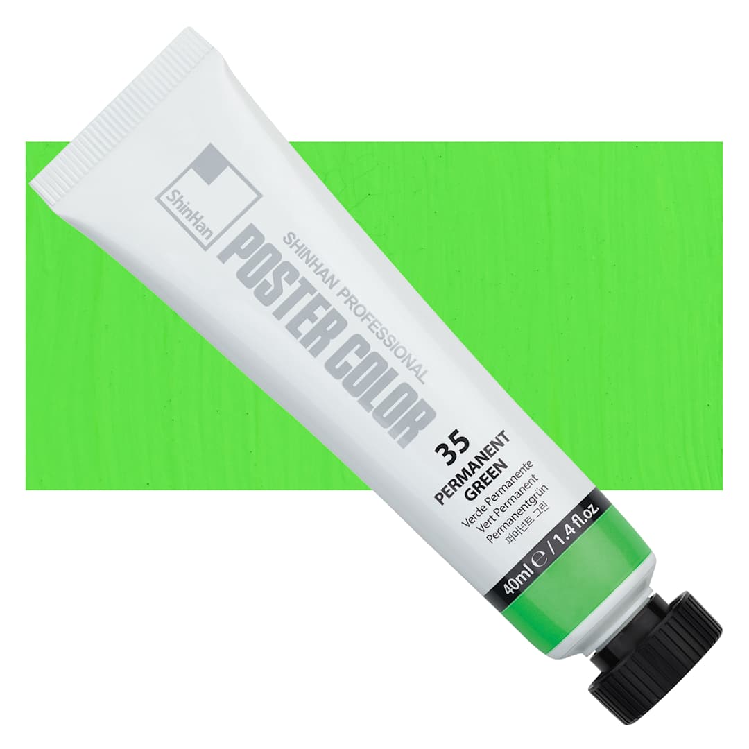 Open in modal - ShinHan Professional Poster Color Paint - Permanent Green, 40 ml tube and swatch