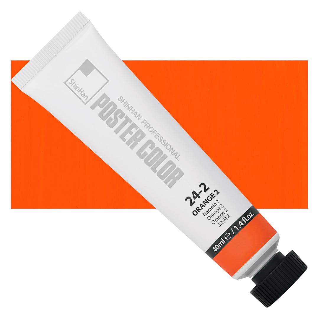 Open in modal - ShinHan Professional Poster Color Paint - Orange 2, 40 ml tube and swatch