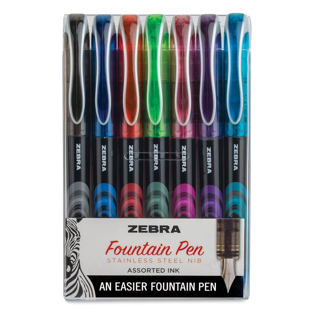 Open in modal - Zebra Fountain Pens - Set of 7, Assorted Colors, front of the pack