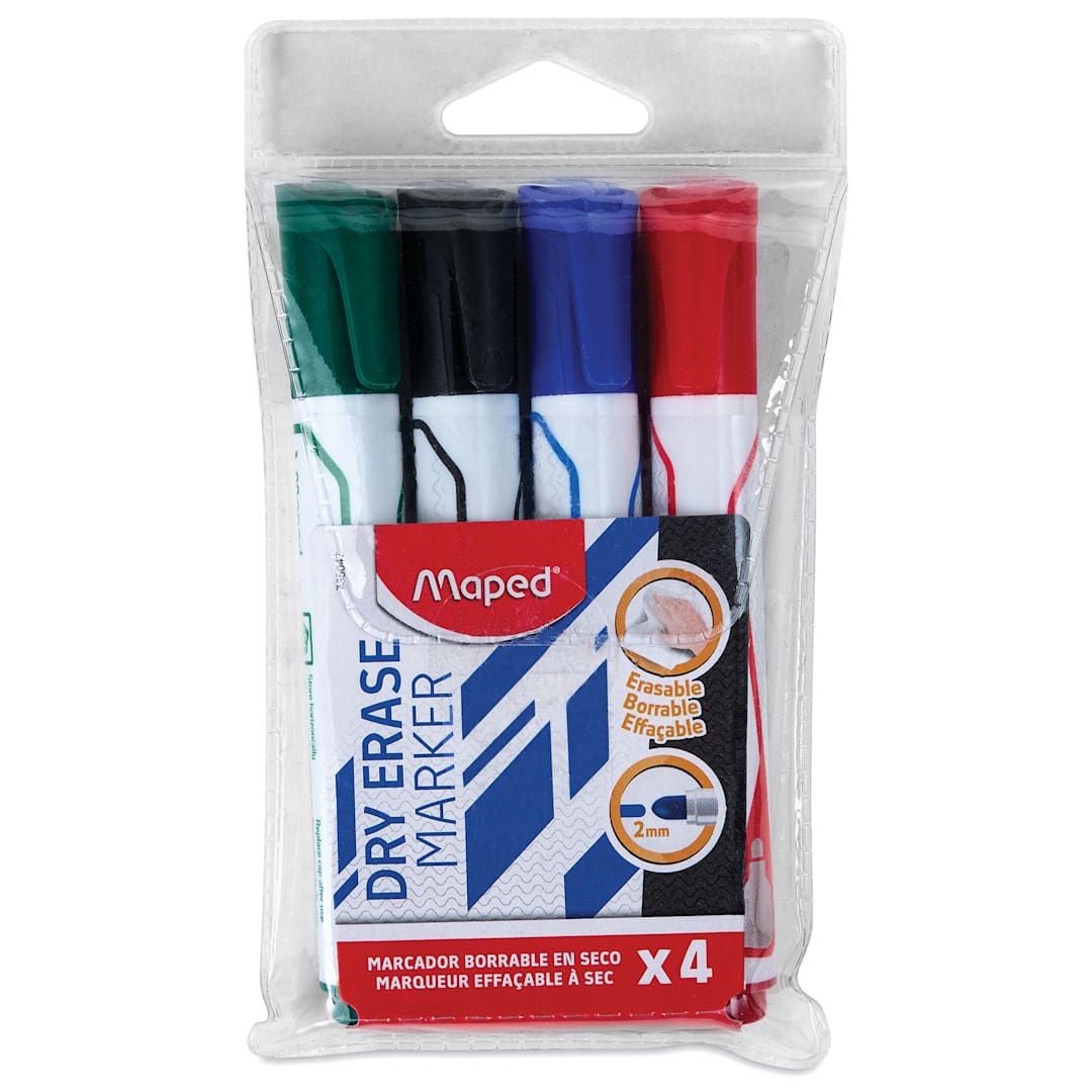 Open in modal - Maped Marker'Peps Dry Erase Marker Set - Jumbo Bullet Tip, Assorted, Set of 4, front of packaging