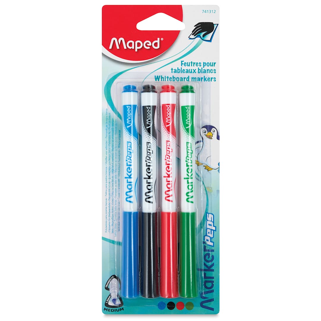 Maped MARKER'PEPS Whiteboard-Marker 4er Set Aus Holz Mit Anspitzer
