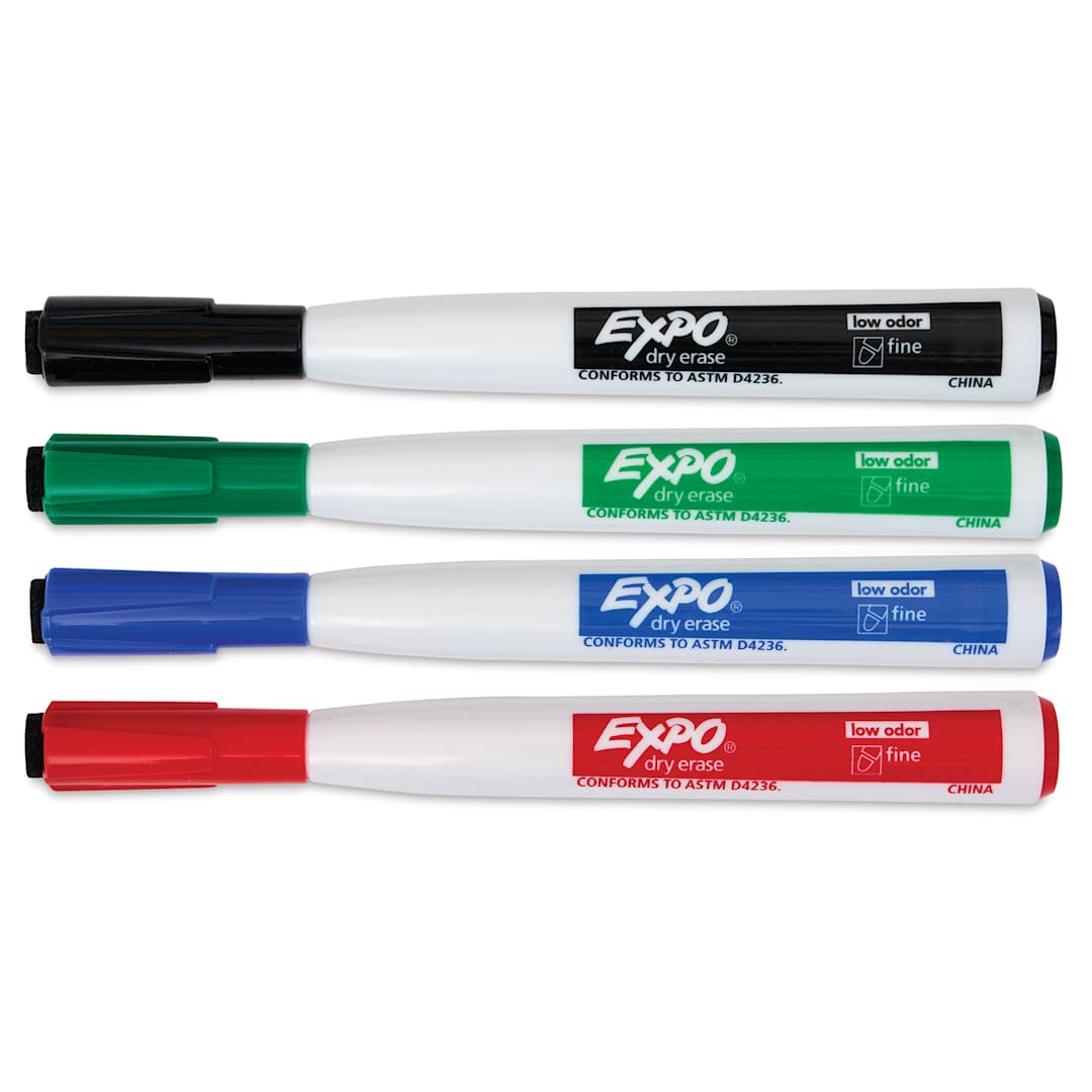 Open in modal - Expo Magnetic Dry Erase Markers - Fine Tip, Assorted, Set of 4, markers with caps on