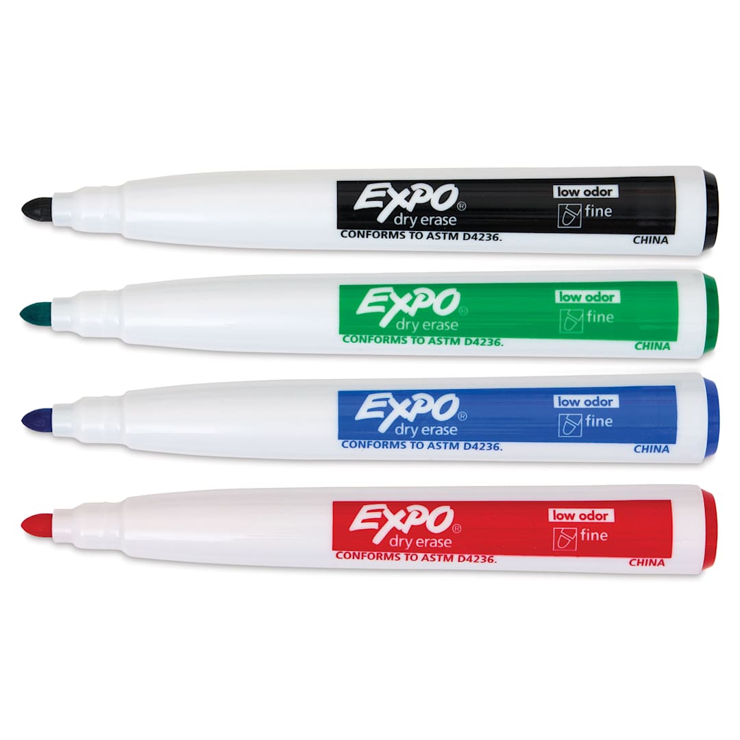 Open in modal - Expo Magnetic Dry Erase Markers - Fine Tip, Assorted, Set of 4, markers with caps off