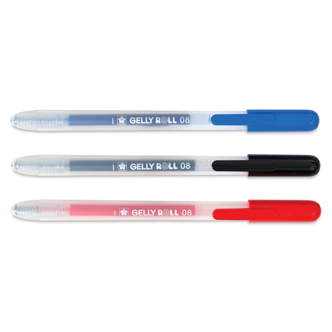 Open in modal - Sakura Gelly Roll Retractable Classic Pens - Set of 3, out of packaging with tip retracted
