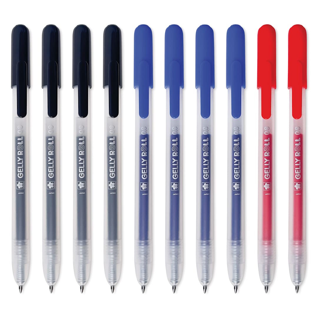 Open in modal - Sakura Gelly Roll Retractable Classic Pens - Assorted, Medium Tip, Set of 10, pens laid out